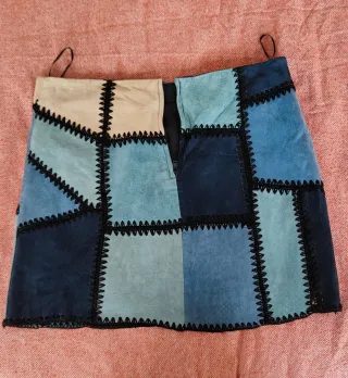Falda corta patchwork azul y beige