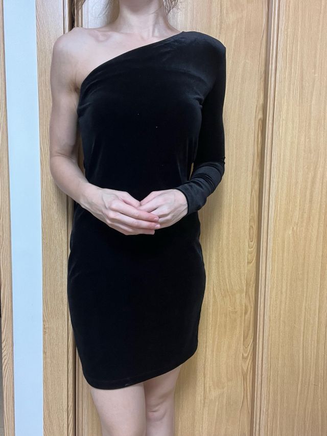 Vestido Negro Terciopelo Mango Talla S
