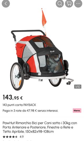 PawHut Passeggino/Rimorchio Bici per Cani