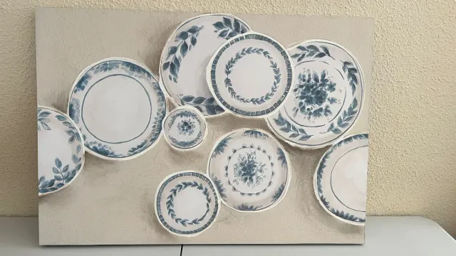 Lienzo decorativo platos pintados a mano
