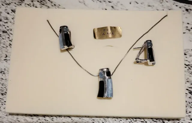 Conjunto Plata Esmaltado Collar y Pendientes