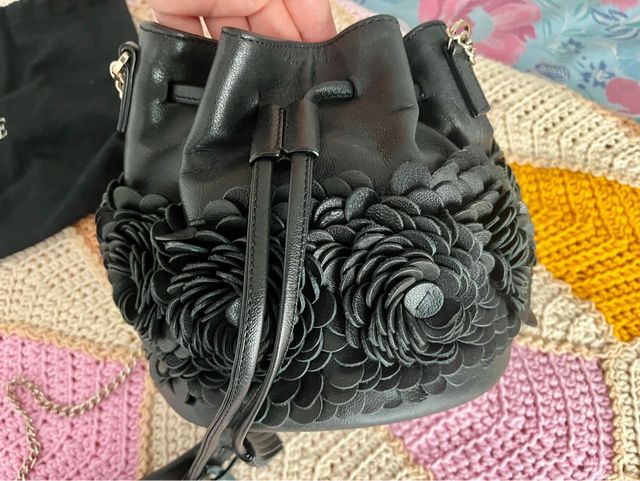 Bolso Uterqüe Piel Flores Negro