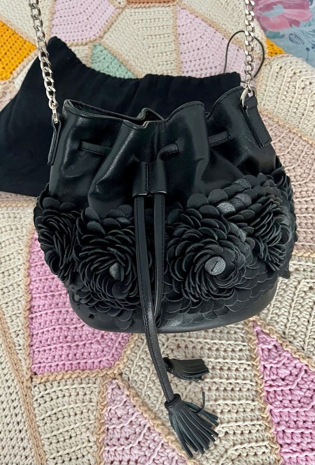 Bolso Uterqüe Piel Flores Negro