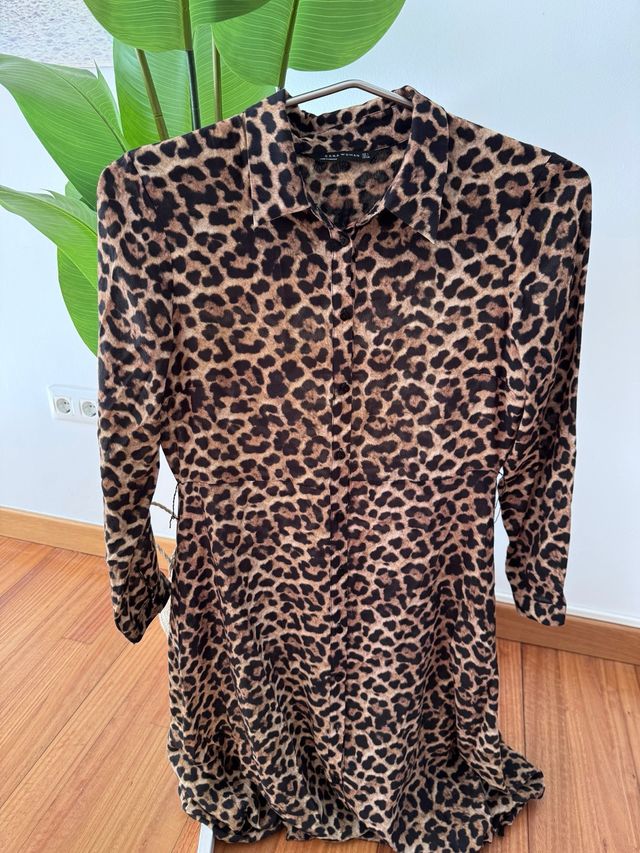 Vestido camisero Zara print animal M