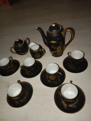 Juego de café porcelana negro y dorado