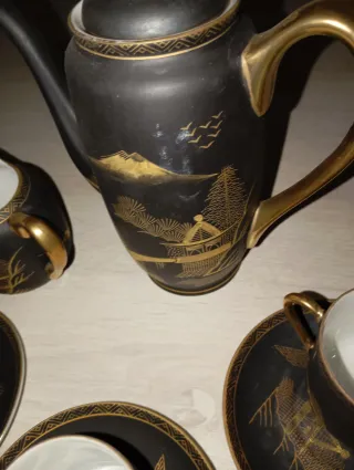 Juego de café porcelana negro y dorado