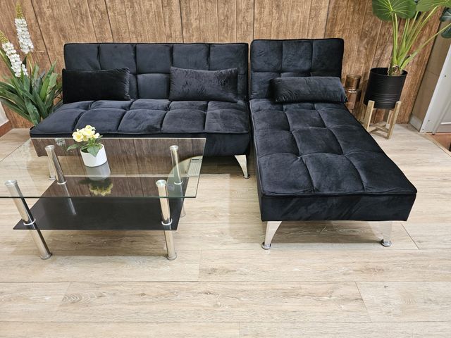 Sofá Cama Chaiselongue 3 Plazas Negro