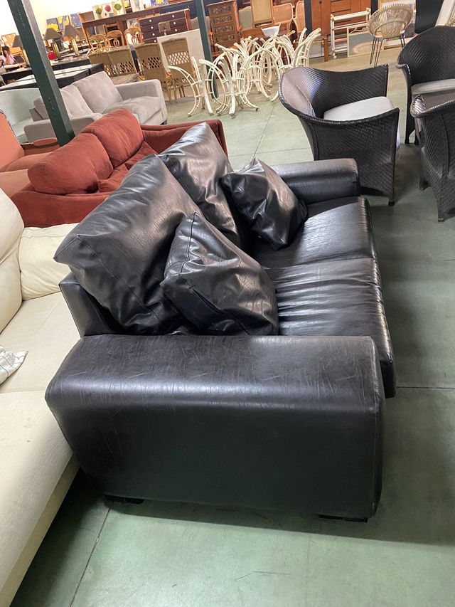 Sofá de piel negro 2 plazas