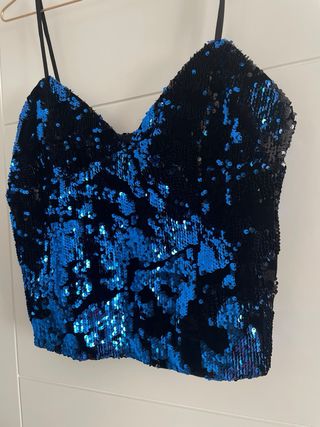 Top lentejuelas Zara negro y azul