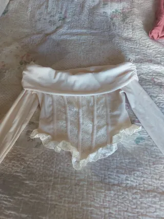 Top Shein Blanco y Rosa Manga Larga