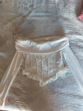 Top Shein Blanco y Rosa Manga Larga