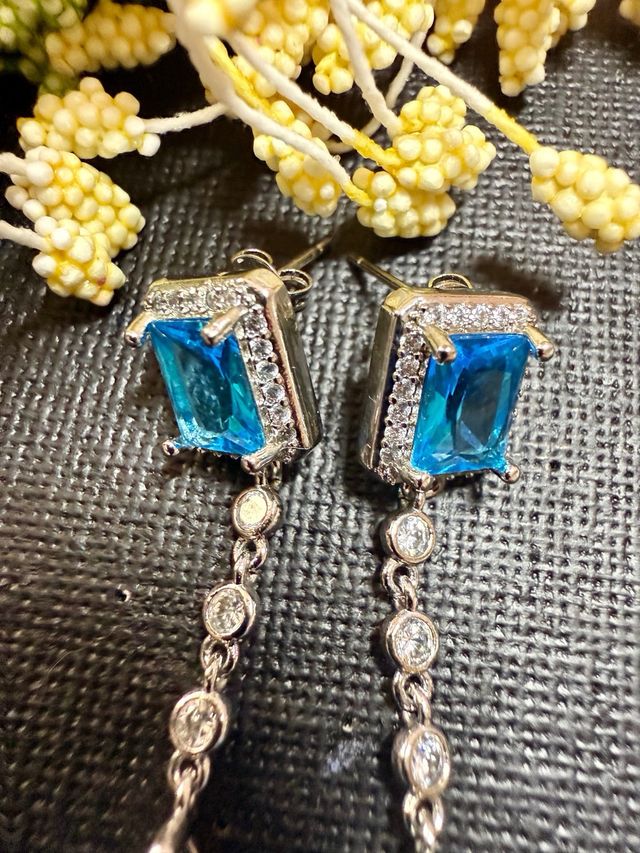 Pendientes Plata Baño Circonitas Azul