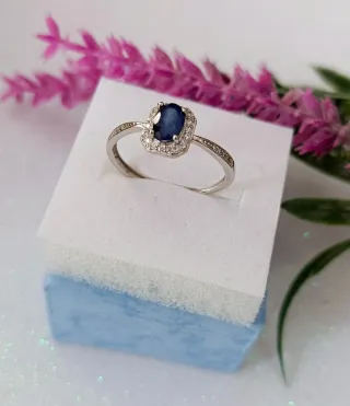 Anillo Plata Zafiro Natural y Circonitas