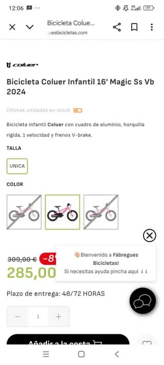 Bicicleta infantil azul Coluer Magic 16