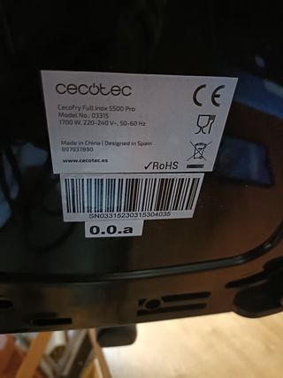 Freidora Cecotec sin aceite. Capacidad 5;5 L.