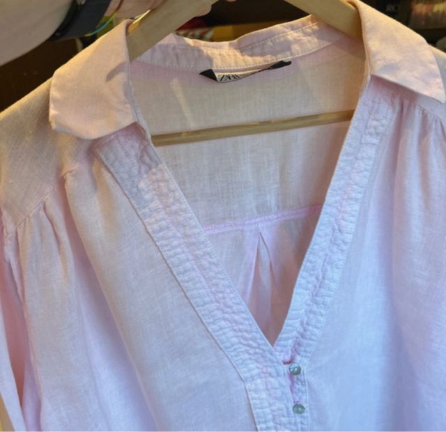 Camisa Zara Lino Rosa Talla L