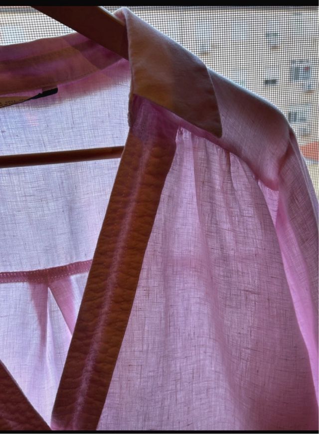 Camisa Zara Lino Rosa Talla L