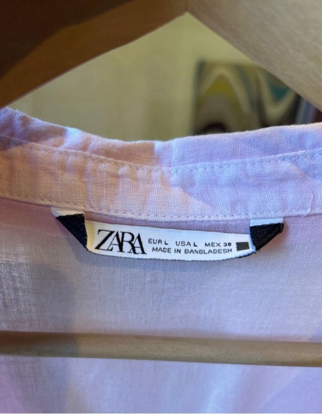 Camisa Zara Lino Rosa Talla L
