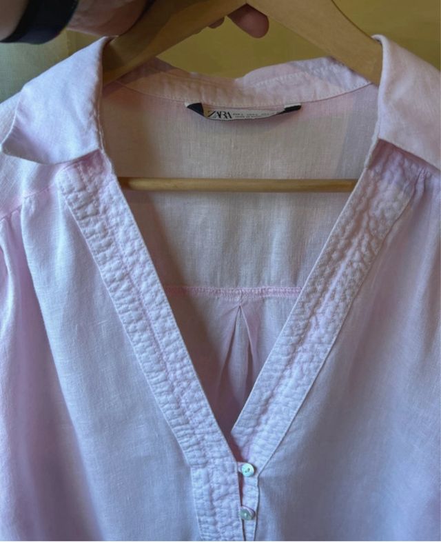 Camisa Zara Lino Rosa Talla L