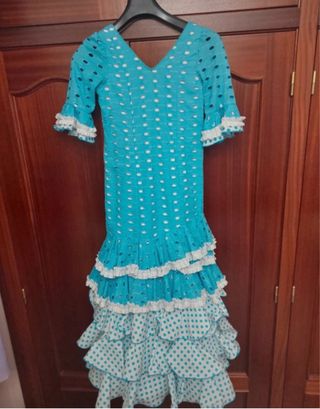 Vestido de gitana niña azul y blanco
