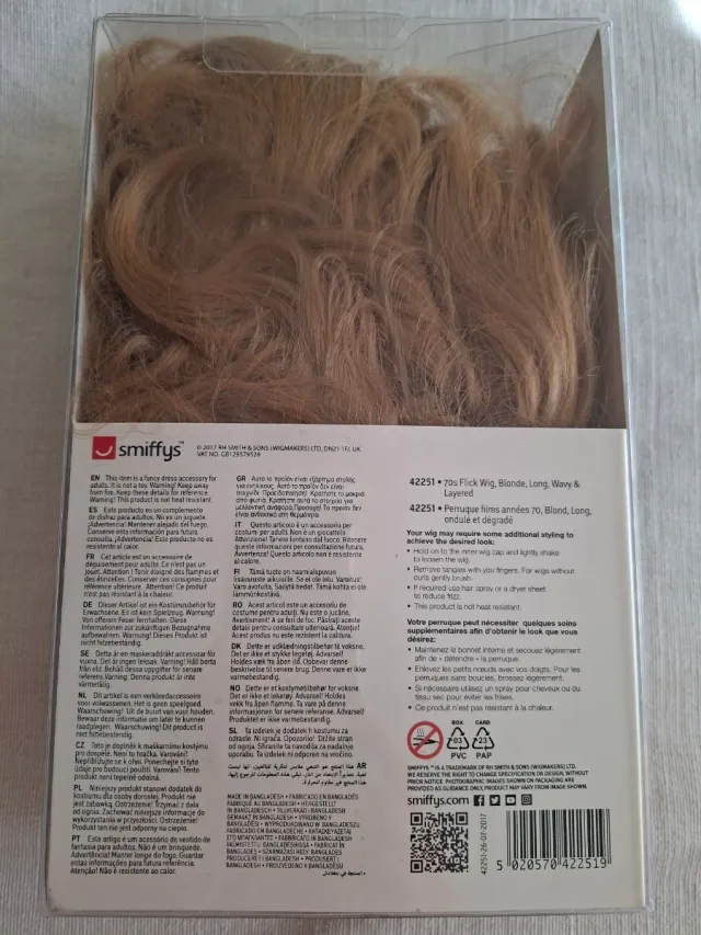 Peluca Smiffy's 70s Flick Beige los Ángeles de Cha