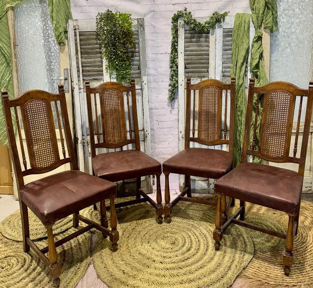 4 Sillas de Comedor Madera y Cuero