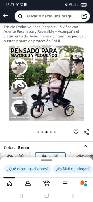 Triciclo Bebé Evolutivo Plegable 1-5 Años