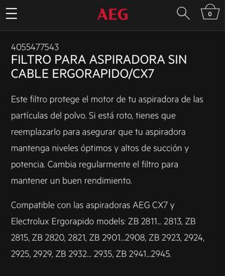 Filtro aspiradora AEG CX7