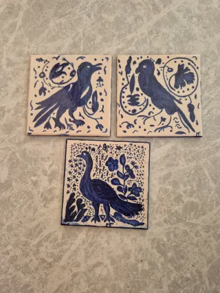 3 Azulejos Pintados a Mano Pájaros