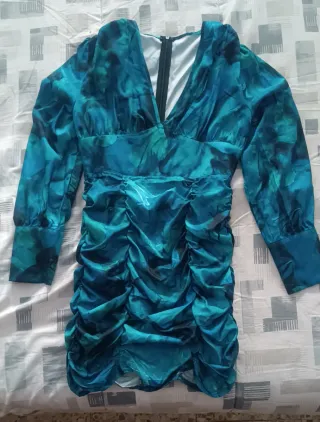 Vestido estampado azul y verde