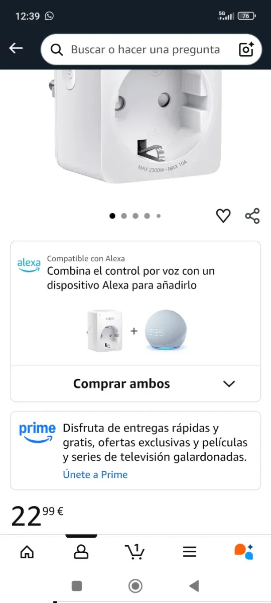 Enchufe Inteligente Tapo P100MA Wi-Fi