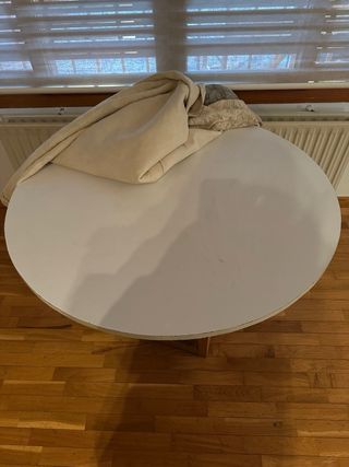 Mesa camilla vestida tela beige y gris