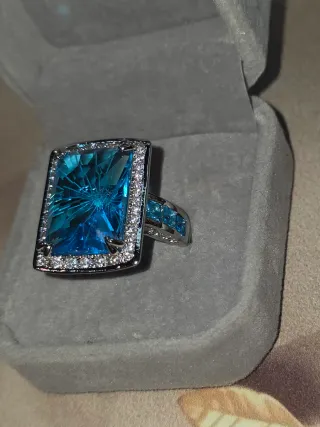 Anillo Cóctel Rectangular Azul Plata