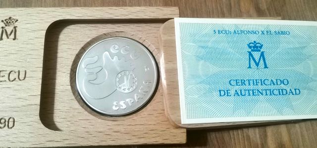 Moneda 5 Ecus, Onza de Plata. Varios Años.