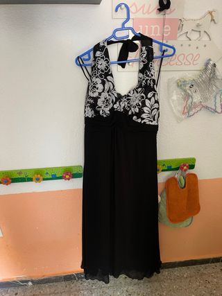 Vestido fiesta halter blanco y negro