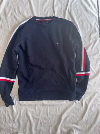 Felpa Tommy Hilfiger blu con bande tricolore