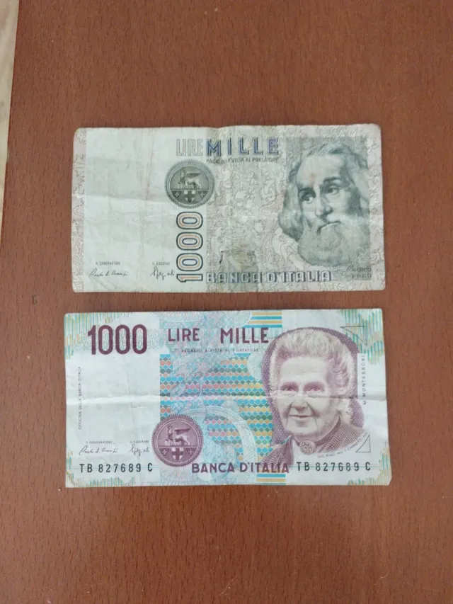 2 Billetes 1000 Liras Italianas