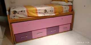 Cama nido madera y rosa