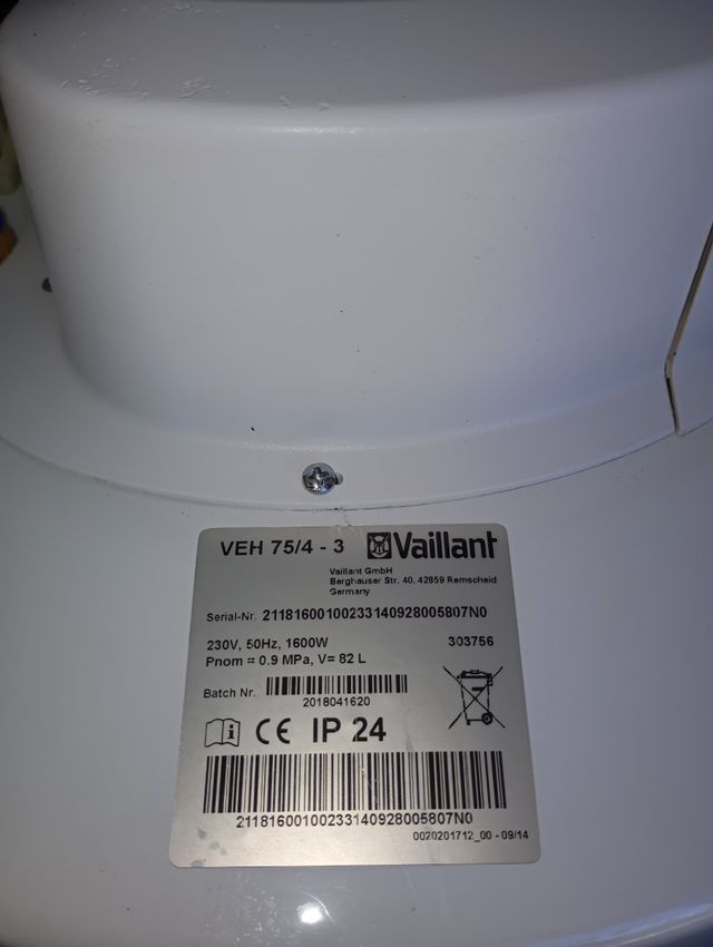 Termo eléctrico Vaillant 82L