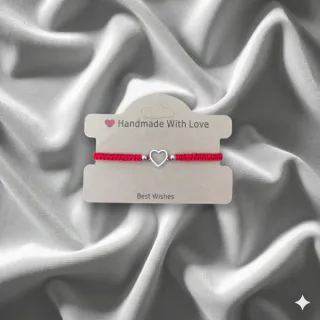 Pulsera Corazón Hilo Rojo y Plata