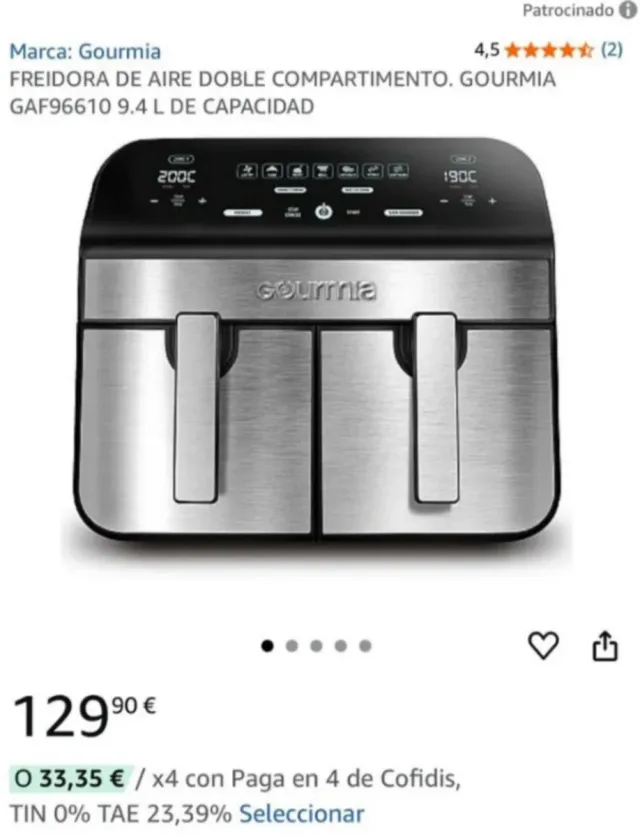 Freidora Gourmia Doble Compartimento