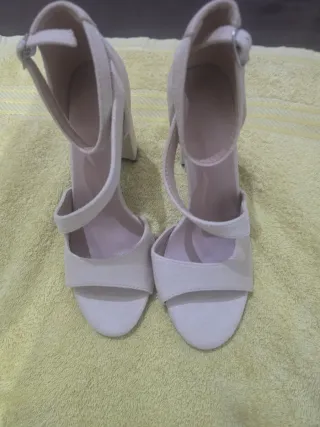 Sandalias tacón alto piel sintética beige talla 39