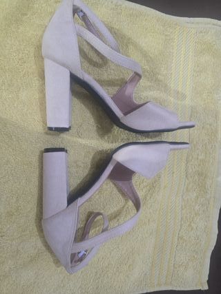 Sandalias tacón alto piel sintética beige talla 39