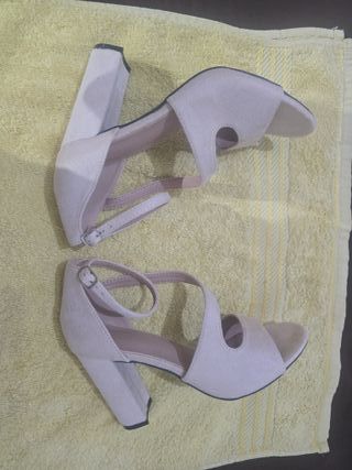 Sandalias tacón alto piel sintética beige talla 39