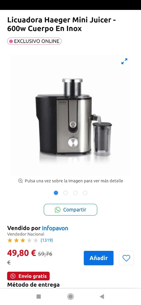 Exprimidor licuadora Haeger Mini Juicer 600W Nuevo