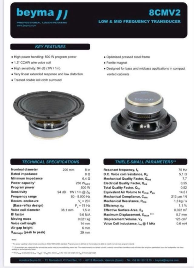 2 Altavoces Beyma 8CMV2 Nuevos