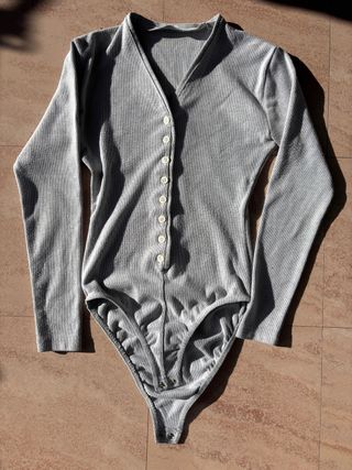 Body manica lunga scollo V grigio