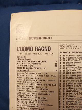 Fumetto l'Uomo Ragno n. 193 - anno 1977