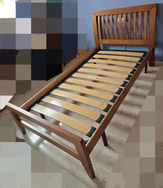 Cama completa: somier, colchón, cabecero madera