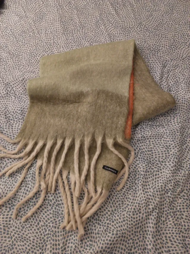 Bufanda de Cachemira verde y naranja